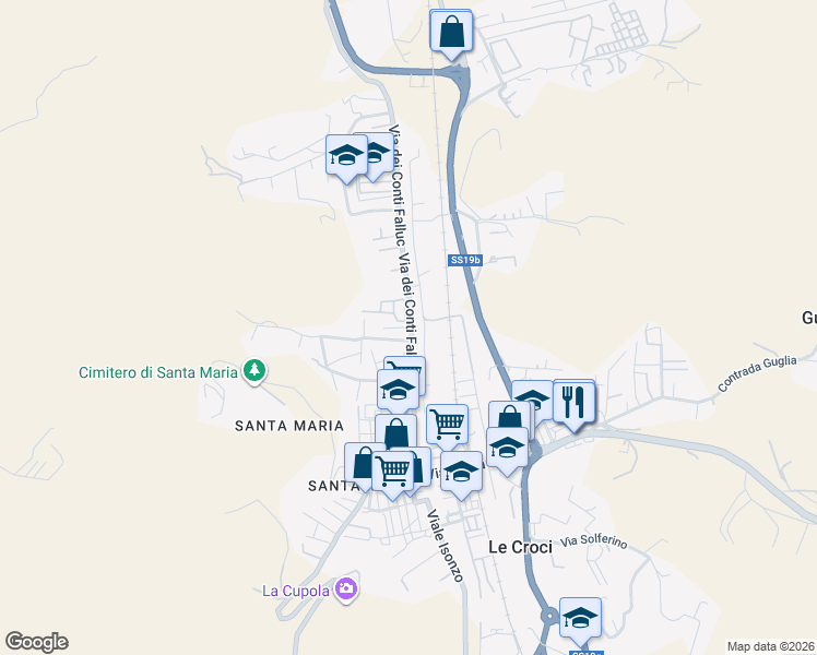 map of restaurants, bars, coffee shops, grocery stores, and more near 122 Via dei Conti Falluc in Catanzaro