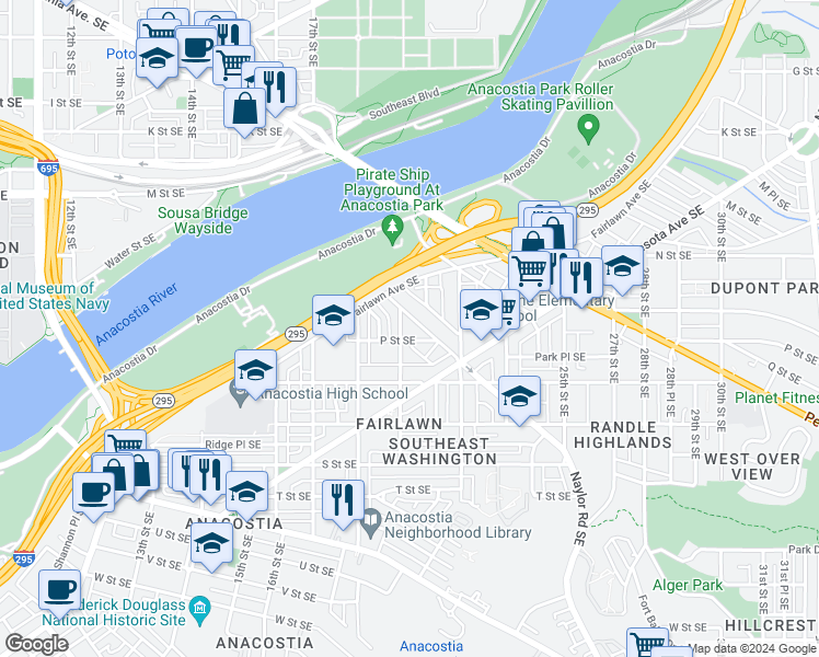 map of restaurants, bars, coffee shops, grocery stores, and more near 101 Independence Avenue Southeast in Washington
