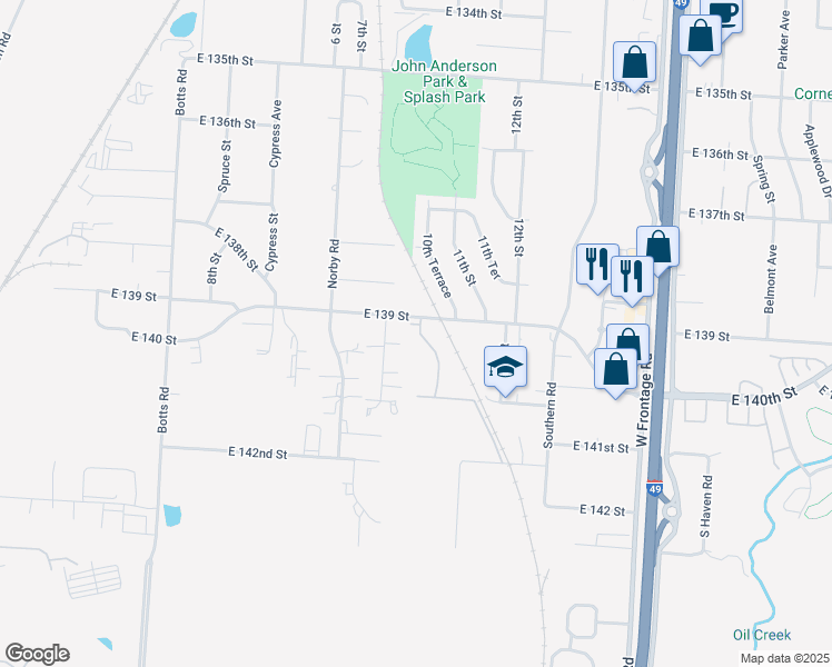 map of restaurants, bars, coffee shops, grocery stores, and more near 13900 Grandboro Lane in Grandview