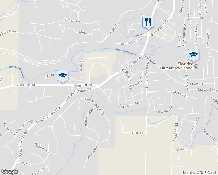 map of restaurants, bars, coffee shops, grocery stores, and more near 10917 Sluice Box Circle in Auburn