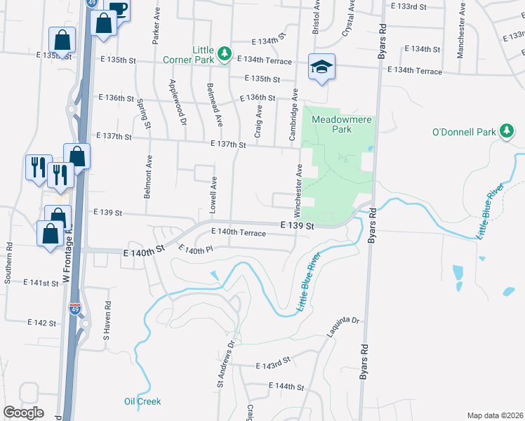 map of restaurants, bars, coffee shops, grocery stores, and more near 6801 138th Terrace in Grandview