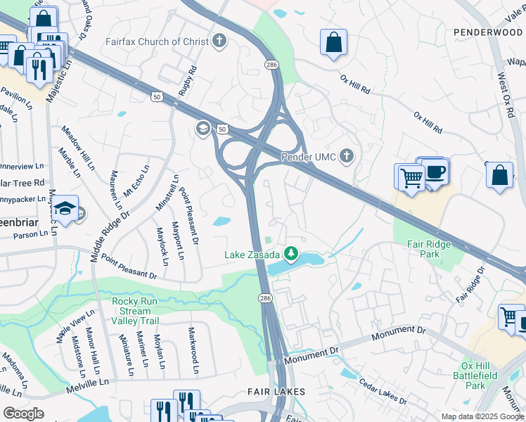 map of restaurants, bars, coffee shops, grocery stores, and more near 12620 Varny Place in Fairfax