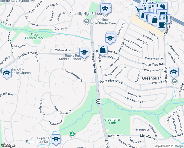 map of restaurants, bars, coffee shops, grocery stores, and more near 4415 Tulip Tree Court in Chantilly