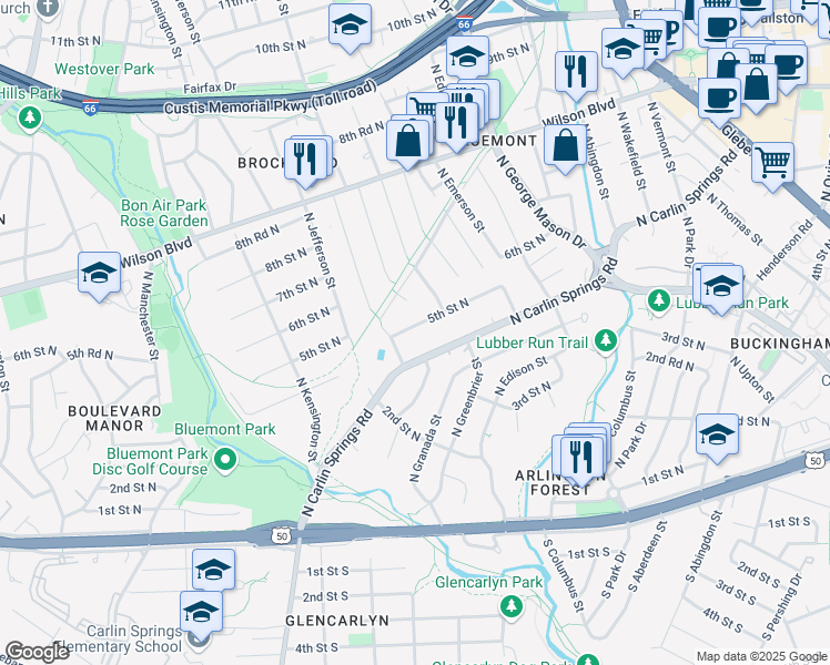 map of restaurants, bars, coffee shops, grocery stores, and more near 5322 5th Street North in Arlington