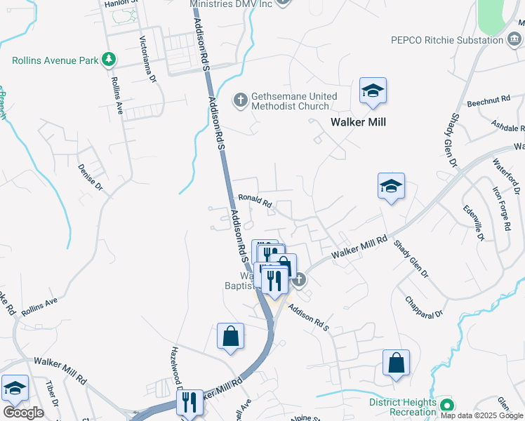 map of restaurants, bars, coffee shops, grocery stores, and more near 6609 Ronald Road in Capitol Heights