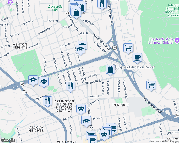 map of restaurants, bars, coffee shops, grocery stores, and more near 101 Independence Avenue Southeast in Washington