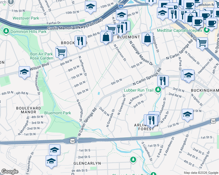 map of restaurants, bars, coffee shops, grocery stores, and more near 101 Independence Avenue Southeast in Washington