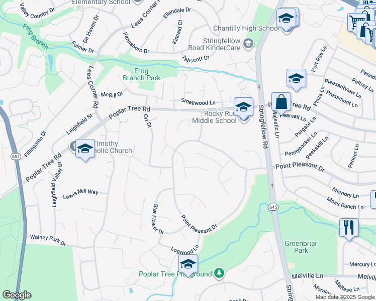 map of restaurants, bars, coffee shops, grocery stores, and more near 13443 Broken Branch Court in Chantilly