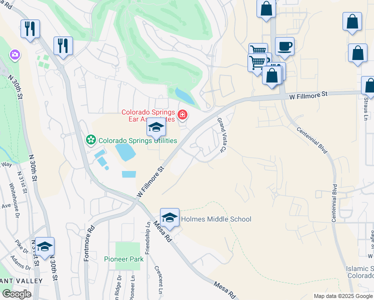 map of restaurants, bars, coffee shops, grocery stores, and more near 1470 Farnham Point in Colorado Springs