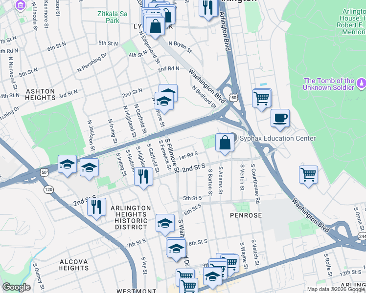 map of restaurants, bars, coffee shops, grocery stores, and more near 101 Independence Avenue Southeast in Washington