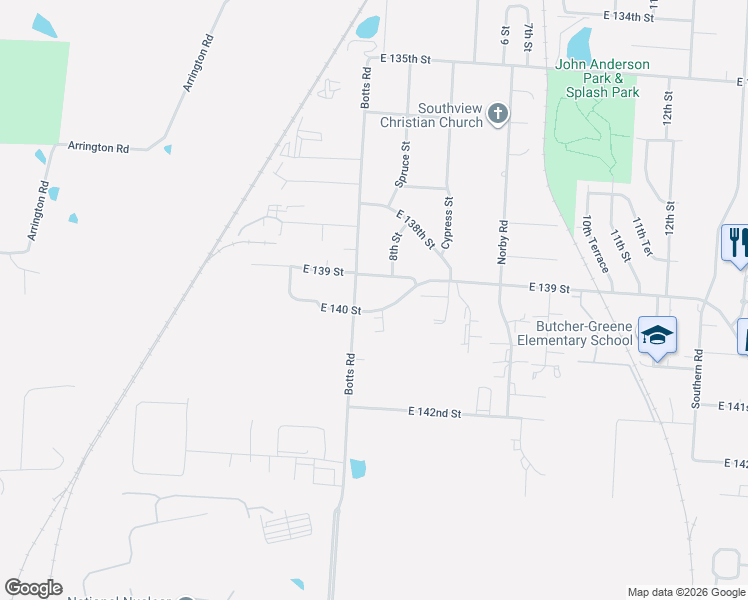 map of restaurants, bars, coffee shops, grocery stores, and more near 4200 East 140 Street in Grandview
