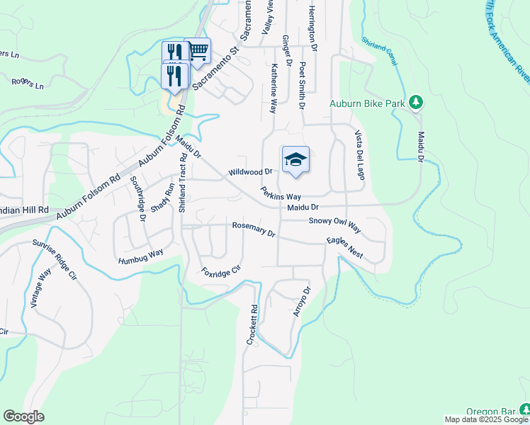 map of restaurants, bars, coffee shops, grocery stores, and more near 1805 Barn Owl Court in Auburn