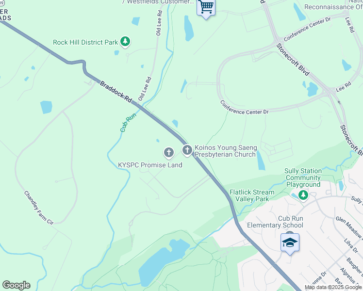 map of restaurants, bars, coffee shops, grocery stores, and more near 15101 Braddock Road in Centreville