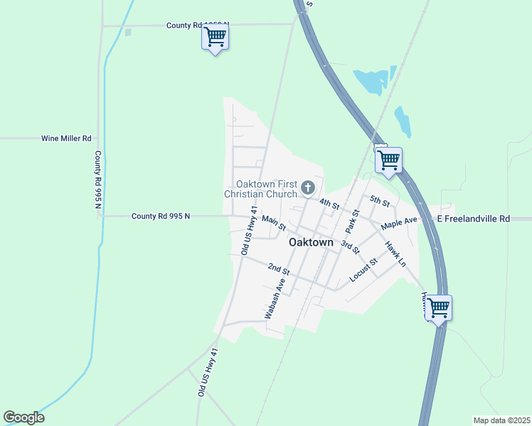 map of restaurants, bars, coffee shops, grocery stores, and more near 307 Main Street in Oaktown
