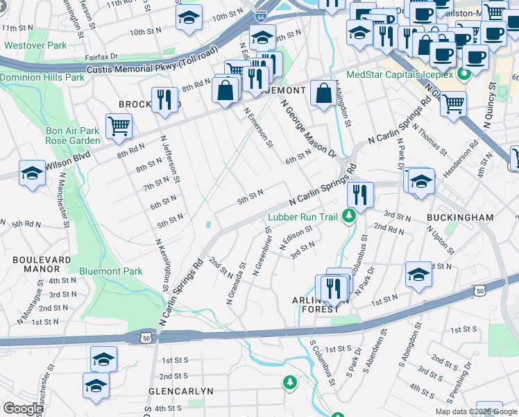 map of restaurants, bars, coffee shops, grocery stores, and more near 101 Independence Avenue Southeast in Washington