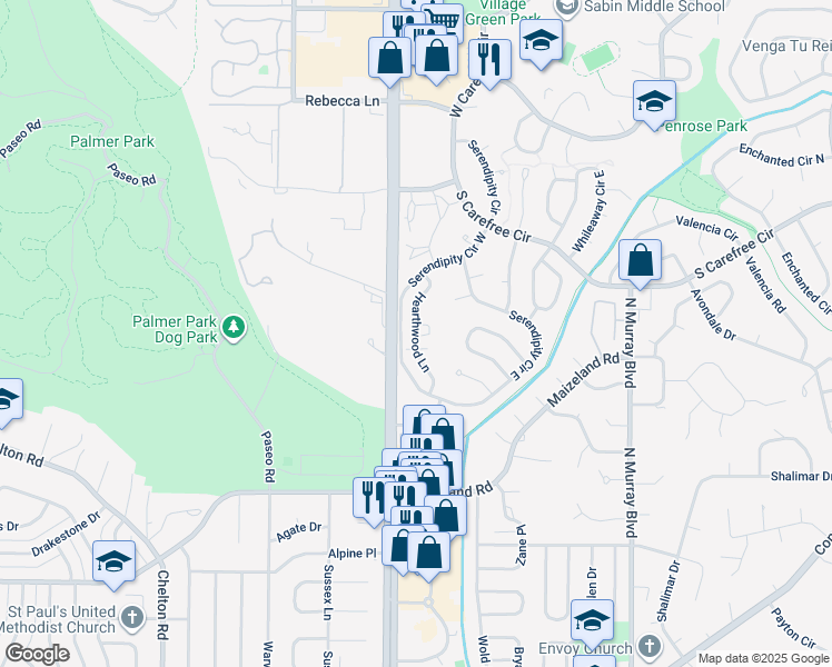 map of restaurants, bars, coffee shops, grocery stores, and more near Hearthwood Lane in Colorado Springs