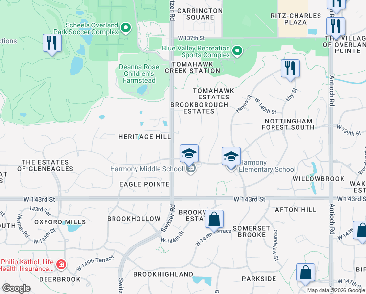 map of restaurants, bars, coffee shops, grocery stores, and more near 10110 W 141st St in Overland Park