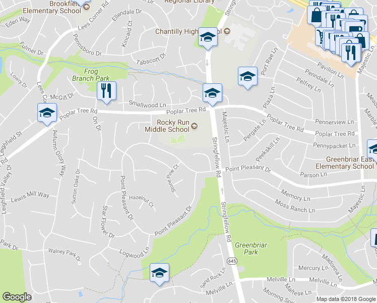 map of restaurants, bars, coffee shops, grocery stores, and more near 4401 Tulip Tree Ct in Chantilly