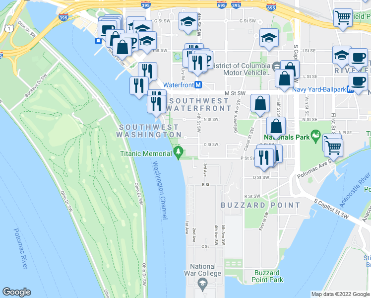 map of restaurants, bars, coffee shops, grocery stores, and more near 101 Independence Avenue Southeast in Washington