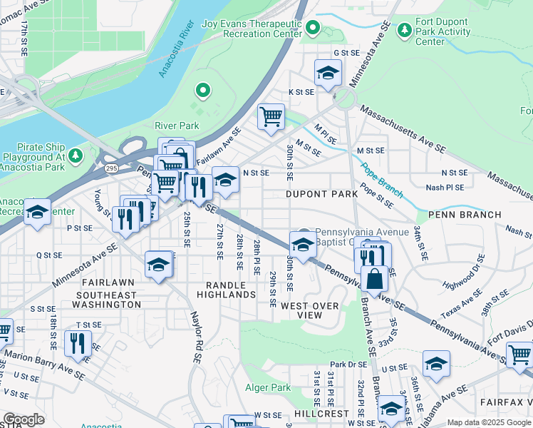 map of restaurants, bars, coffee shops, grocery stores, and more near 101 Independence Avenue Southeast in Washington