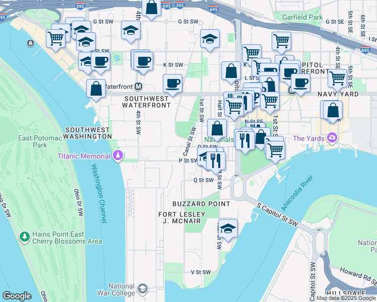 map of restaurants, bars, coffee shops, grocery stores, and more near 101 Independence Avenue Southeast in Washington
