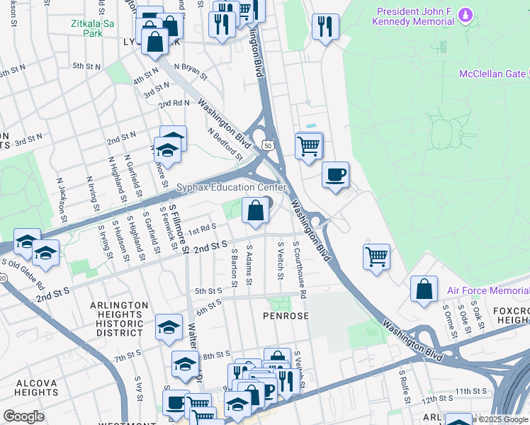 map of restaurants, bars, coffee shops, grocery stores, and more near 101 Independence Avenue Southeast in Washington