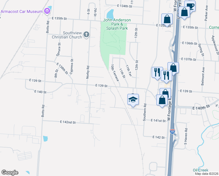 map of restaurants, bars, coffee shops, grocery stores, and more near 13900 Grandboro Lane in Grandview