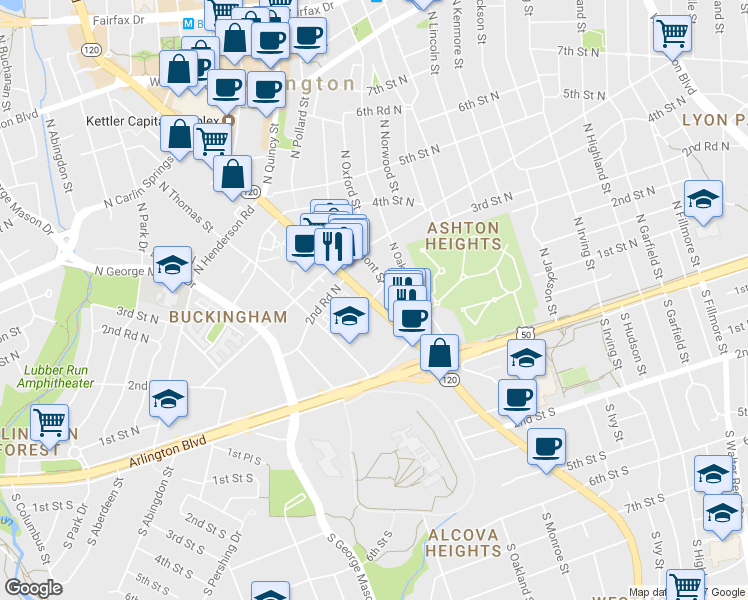 map of restaurants, bars, coffee shops, grocery stores, and more near 209 N Glebe Rd in Arlington