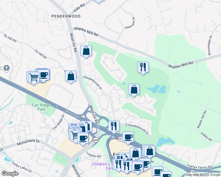 map of restaurants, bars, coffee shops, grocery stores, and more near 12016 Golf Ridge Court in Fairfax