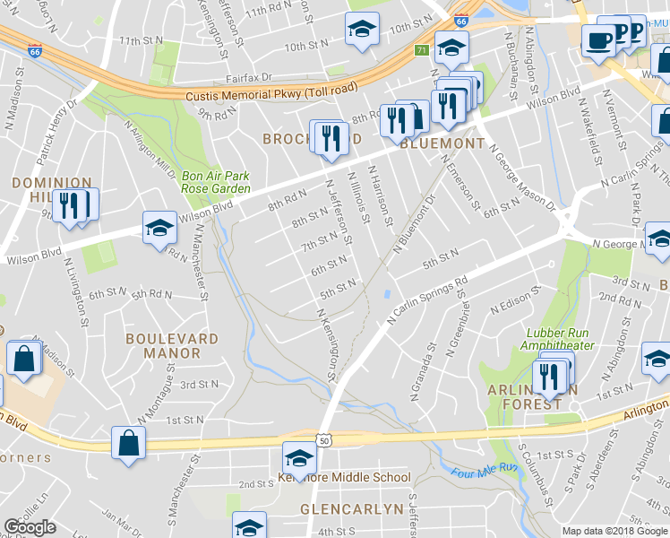 map of restaurants, bars, coffee shops, grocery stores, and more near 5622 6th Street North in Arlington