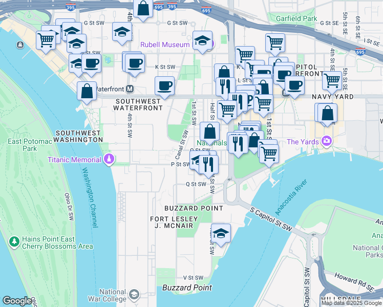 map of restaurants, bars, coffee shops, grocery stores, and more near 101 Independence Avenue Southeast in Washington