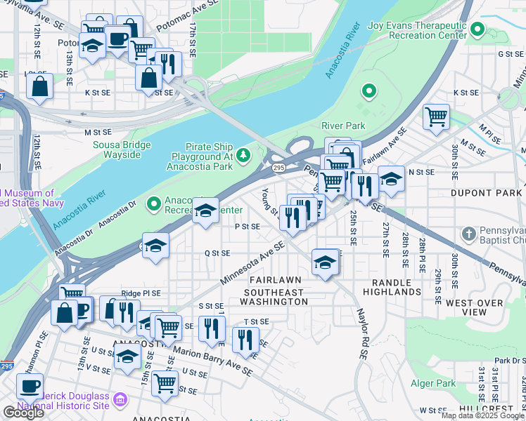 map of restaurants, bars, coffee shops, grocery stores, and more near 101 Independence Avenue Southeast in Washington