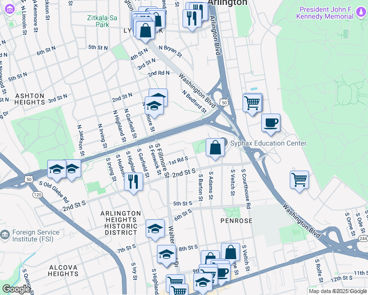 map of restaurants, bars, coffee shops, grocery stores, and more near 101 Independence Avenue Southeast in Washington