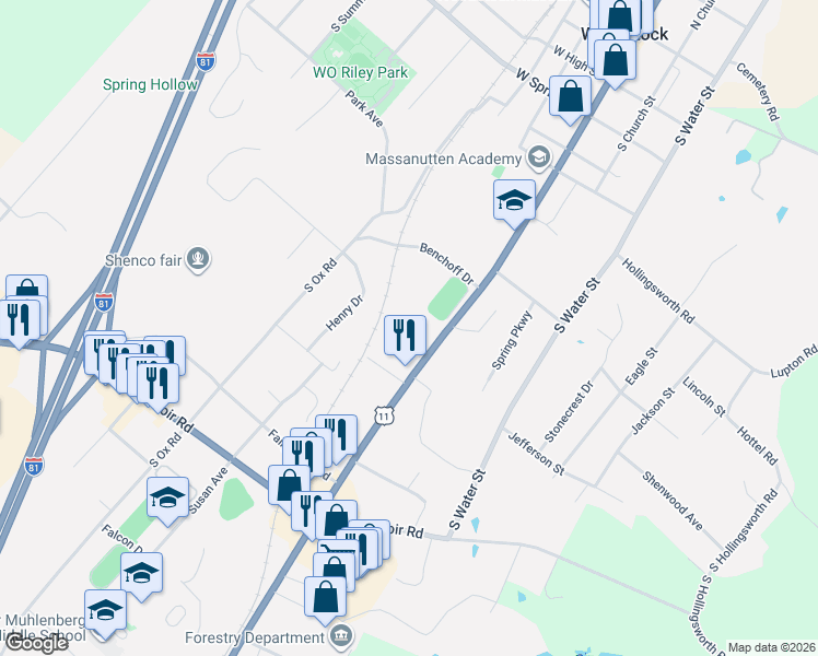 map of restaurants, bars, coffee shops, grocery stores, and more near 768 South Main Street in Woodstock