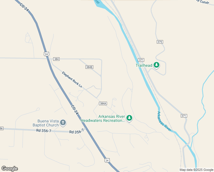 map of restaurants, bars, coffee shops, grocery stores, and more near 31265 County Road 384B in Buena Vista