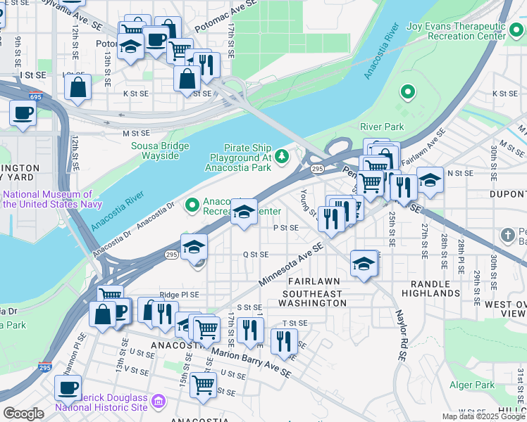 map of restaurants, bars, coffee shops, grocery stores, and more near 101 Independence Avenue Southeast in Washington