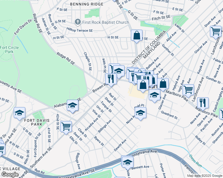 map of restaurants, bars, coffee shops, grocery stores, and more near 101 Independence Avenue Southeast in Washington