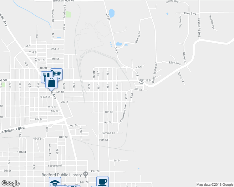 map of restaurants, bars, coffee shops, grocery stores, and more near 620 H Street in Bedford