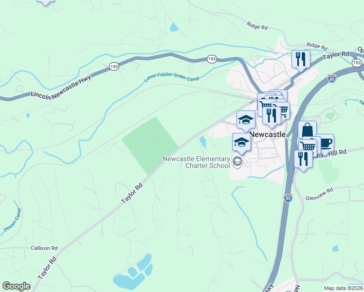 map of restaurants, bars, coffee shops, grocery stores, and more near Taylor Road in Newcastle