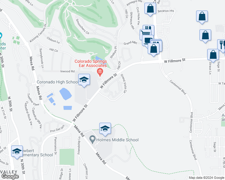 map of restaurants, bars, coffee shops, grocery stores, and more near 1375 Farnham Point in Colorado Springs