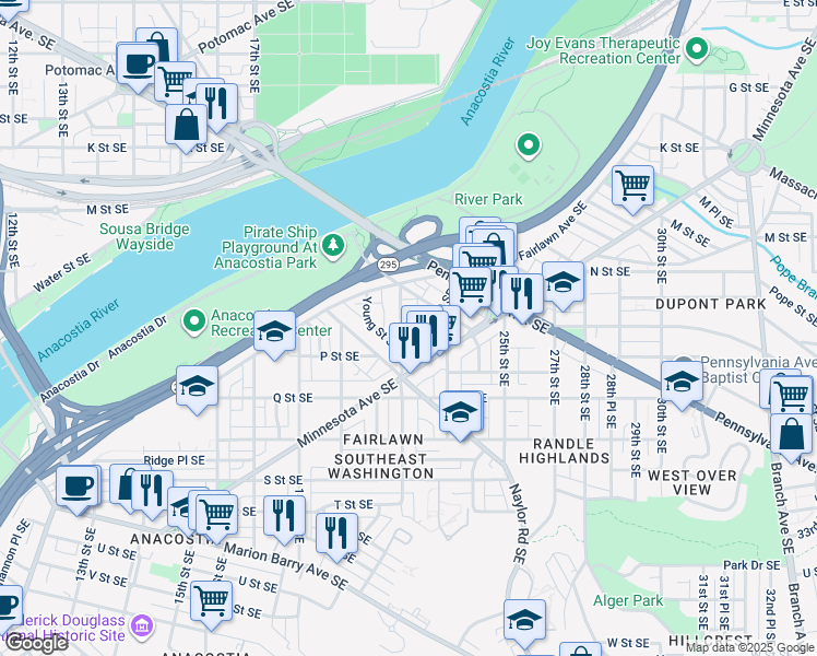 map of restaurants, bars, coffee shops, grocery stores, and more near 101 Independence Avenue Southeast in Washington