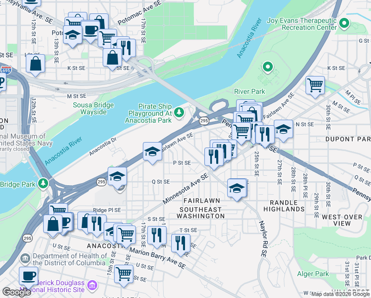 map of restaurants, bars, coffee shops, grocery stores, and more near 101 Independence Avenue Southeast in Washington