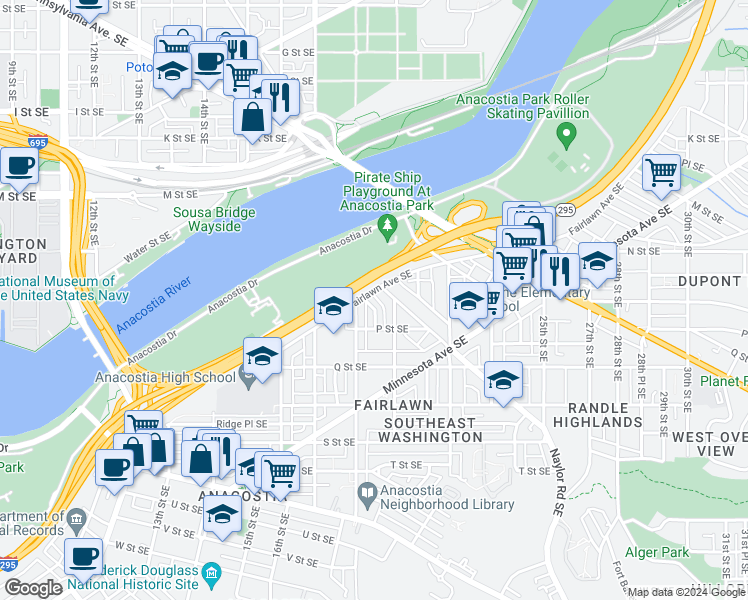 map of restaurants, bars, coffee shops, grocery stores, and more near 101 Independence Avenue Southeast in Washington