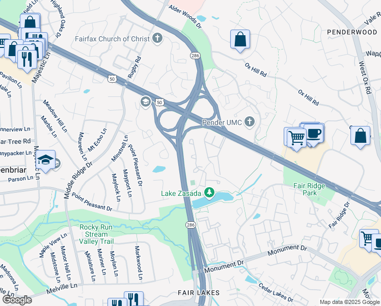 map of restaurants, bars, coffee shops, grocery stores, and more near 12604 Varny Place in Fairfax