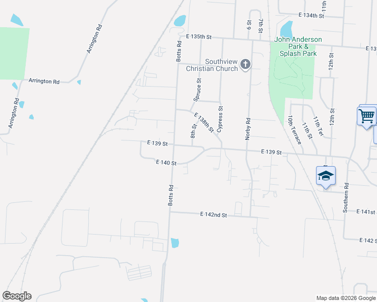 map of restaurants, bars, coffee shops, grocery stores, and more near 4401 East 140th Street in Grandview