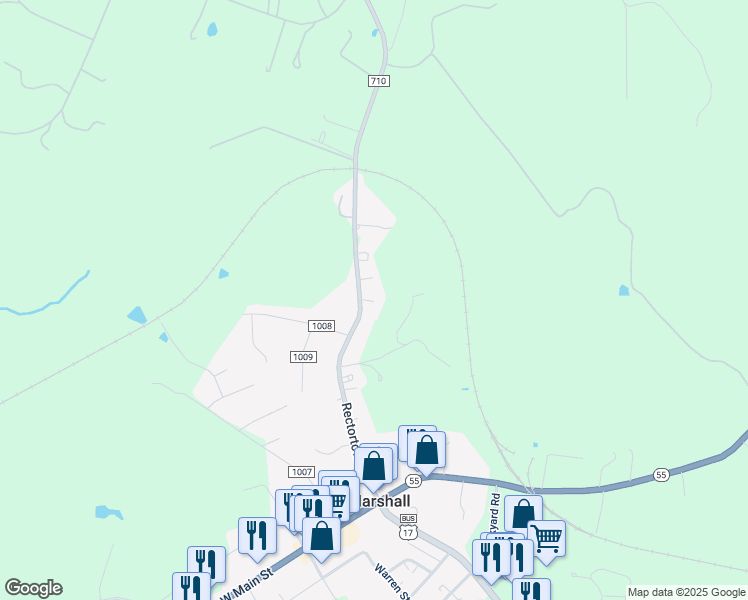 map of restaurants, bars, coffee shops, grocery stores, and more near 4043 Rectortown Road in Marshall