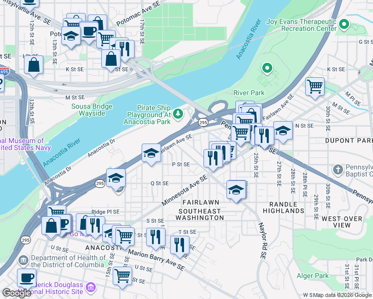 map of restaurants, bars, coffee shops, grocery stores, and more near 101 Independence Avenue Southeast in Washington