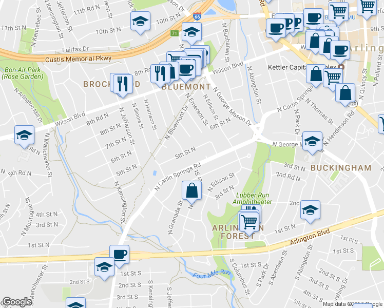 map of restaurants, bars, coffee shops, grocery stores, and more near 5240 5th Street North in Arlington