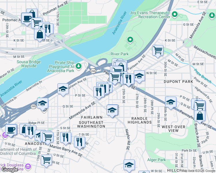 map of restaurants, bars, coffee shops, grocery stores, and more near 101 Independence Avenue Southeast in Washington