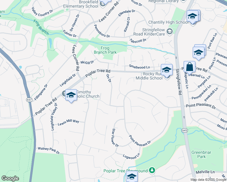 map of restaurants, bars, coffee shops, grocery stores, and more near 4521 Orr Drive in Chantilly